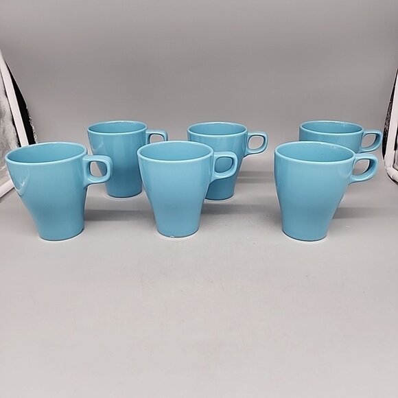 IKEA stacking Coffee mugs Turquoise Blue 15199 Set Of 6 Ceramic - Picture 1 of 5